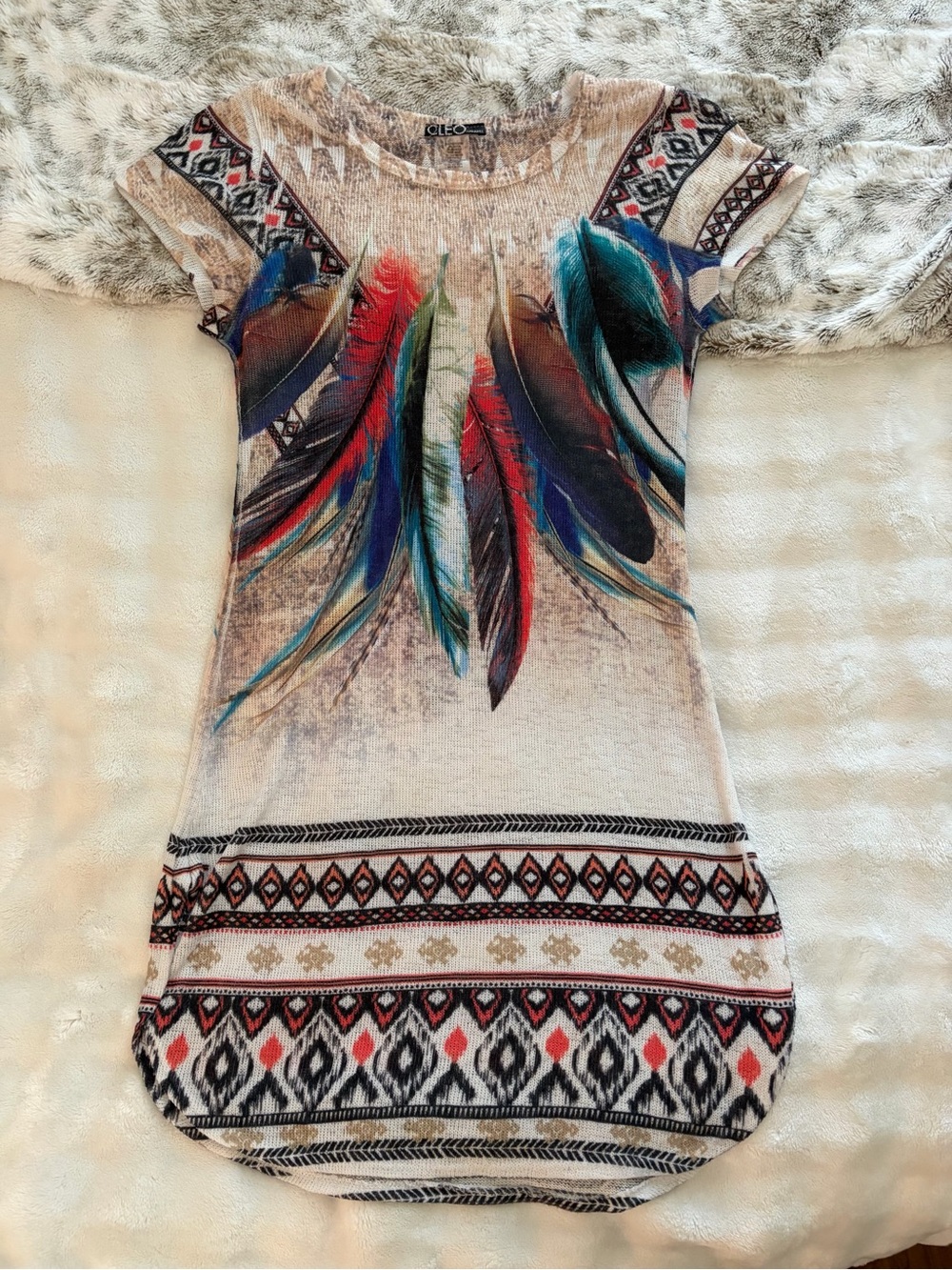 Y2K VINTAGE BOHO FEATHER TUNIC MINI DRESS ✨